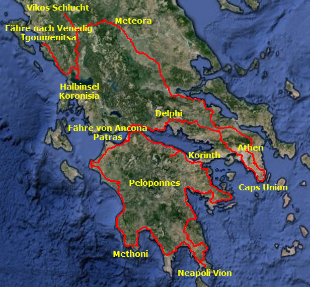 geplante Route Pelopnnes und Zentralgriechenland